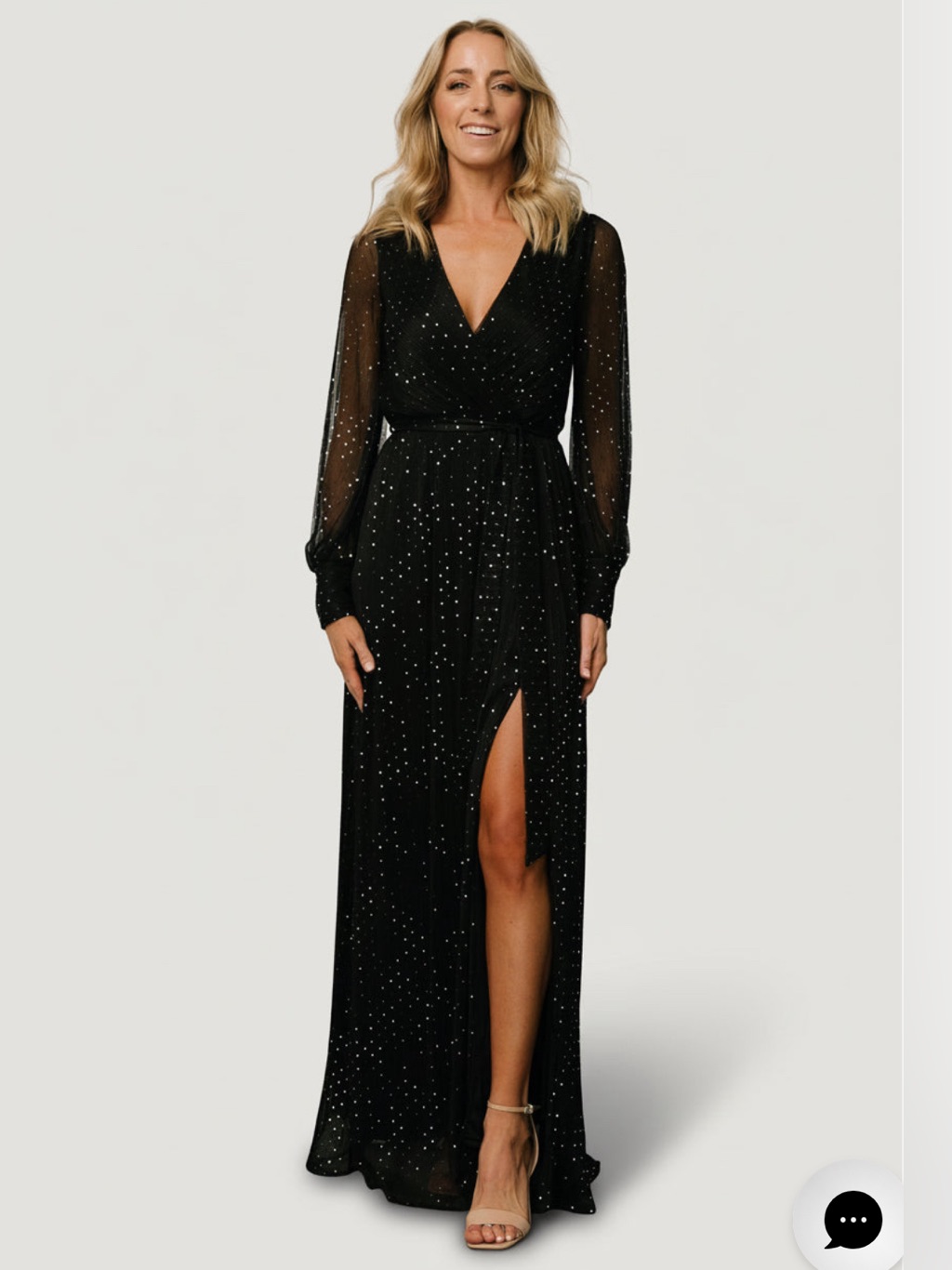 Baltic Born Abigail Sparkle Gown Black Gold Maxi Dress Long Sleeve Size M